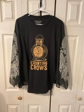 Counting Crows Upcycled Graphic T-Shirt with Flowy Printed Sheer Sleeves - OSFM